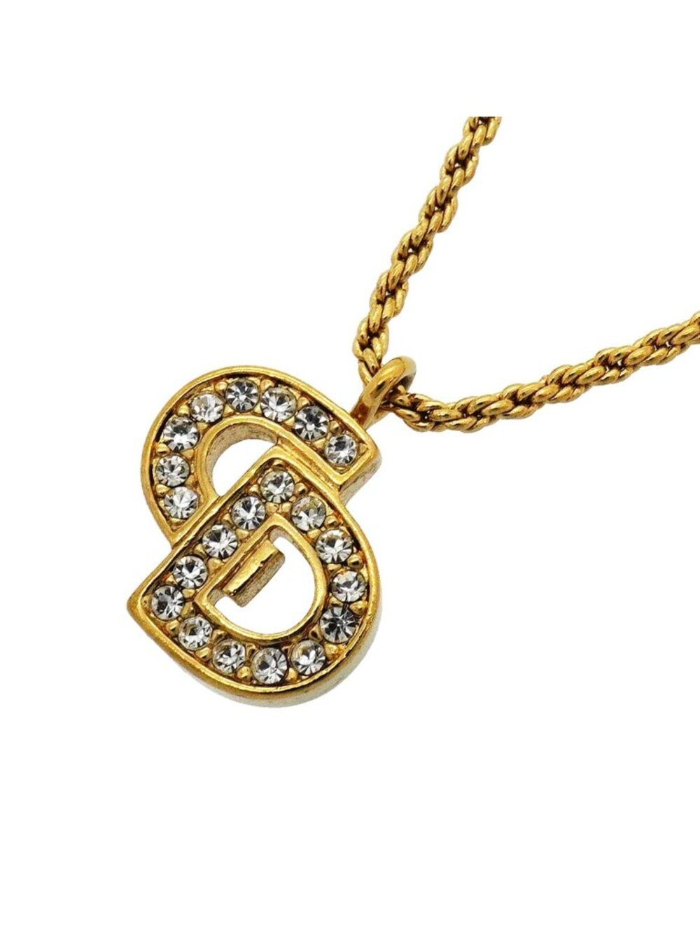 Dior Necklace CD Logo Gold Plated Rhinestone